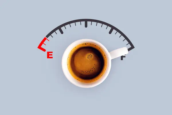 Kreatywna Filiżanka Aromatycznej Kawy Wskaźnik Paliwa Koncepcja Zwiększenie Energii Kofeiny — Zdjęcie stockowe