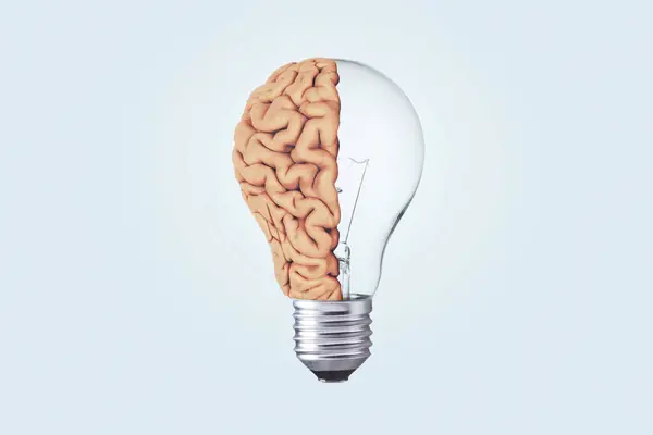 クリエイティブなアイデア コンセプト 半分の電球と半分の脳 コンセプト 考えろ ブレインストーミングと創造性 新鮮な思考 — ストック写真