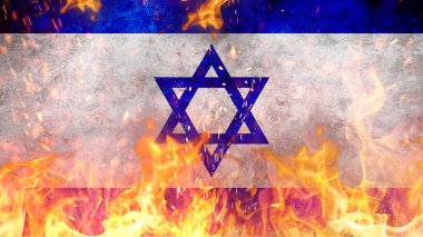 İsrail bayrağı kıvılcımlarla yanıyor, konsept. Orta Doğu 'da savaş. Hamas İsrail 'e saldırdı