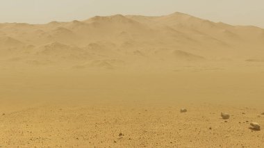 Güzel kumlu kızıl gezegen Mars 'ta çöl, kaya ve dağ