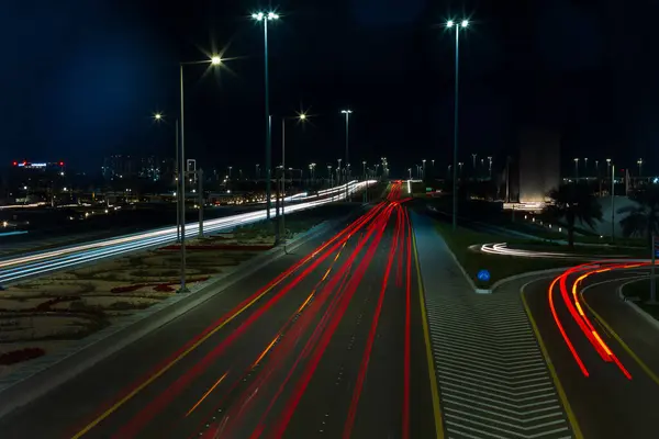 Traffic Road White Red Lights Night Abu Dhabi Traffic Nightlife — Stock Photo, Image