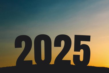 Çimenli alan mutlu yeni yıl 2025 yaratıcı fikir. Siluet 2025