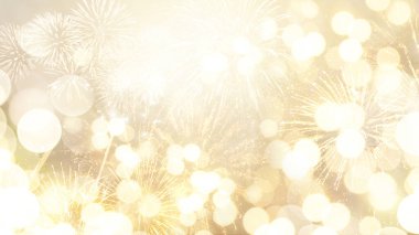 Bokeh 'li, havai fişekli, kıvılcımlı altın renkli bir şenlik. Yeni yıl kartı, yaratıcı. Tasarım ve metin için boş alan. Noel duvar kağıdı