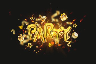 Altın Parti Balonları altın hediyelerle, konfetilerle aynalı balonlarla, yıldızlarla ve parıltılı kalplerle uçar. Lüks Parti, yaratıcı bir fikir.