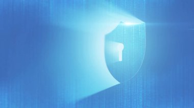 Quantum Kriptografisi ve Kuantum Direnci Kriptografisi. Mavi arka planda Siber Güvenlik Dijital Veri Simgesi, Dijital Veri Ağı Koruma, Küresel Ağ. Siber güvenlik, yaratıcı