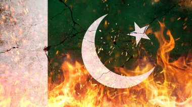 Filistin bayrağı alevler içinde ve beton duvarda kıvılcımlar var. Filistin 'de devrim, kavram. Özgürlük ve vatanseverlik. Ekonomik kriz, yaratıcı. Savaş Filistin