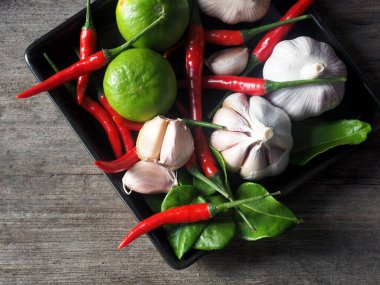Thai cookery spice chili and garlic for make chili past and vegetable for cooking pumpkin