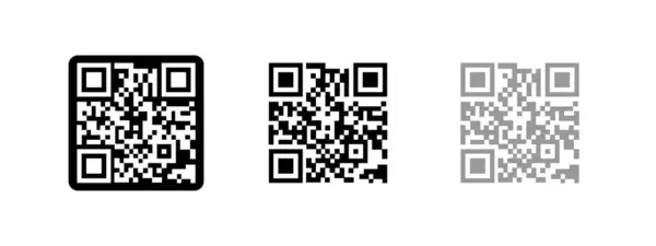 QR kodu ayarlandı. QR kod simgesini tara. Web sitesi tasarımı ve cep telefonu için simge QR kodu siyah hatları. Beyaz arkaplanda vektör illüstrasyonu