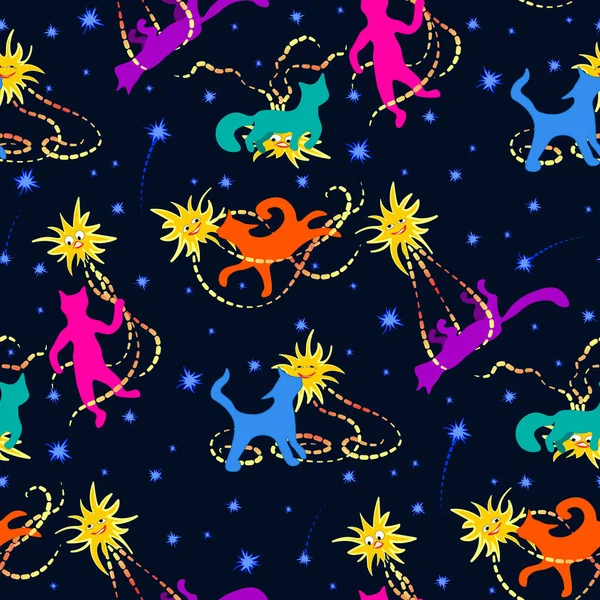 Funny cats in space seamless pattern.