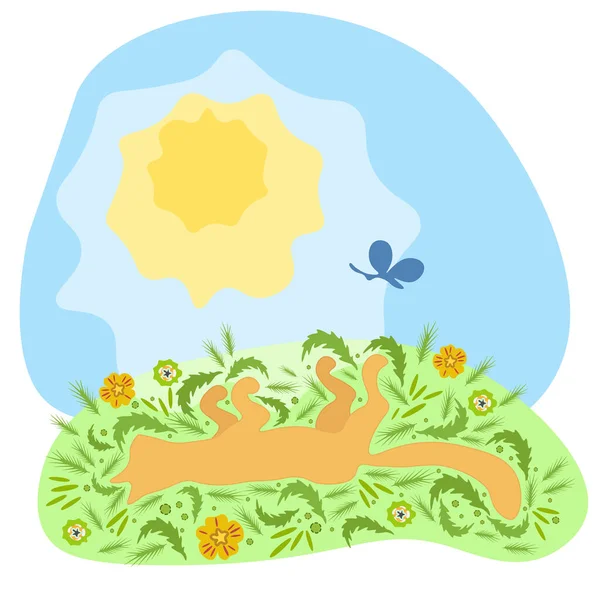 Забавный Красный Кот Лежащий Траве Летним Солнцем — стоковое фото