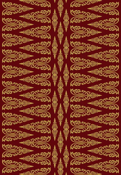 インドネシアのバティックのような伝統的な古典的なマレーの手織りの赤いソケットまたは金の糸のベクトルが付いている民族パターン マレーシアかリウスから 生地のシームレスな装飾は トライバルやクライスリーやナバホのような バタックからの潰瘍さえ — ストックベクタ