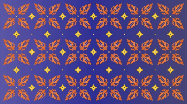 인도네시아의 바틱이나 오렌지 스레드 말레이시아 리아우의 만달라가있는 패턴과 전통적인 클래식 — 스톡 벡터