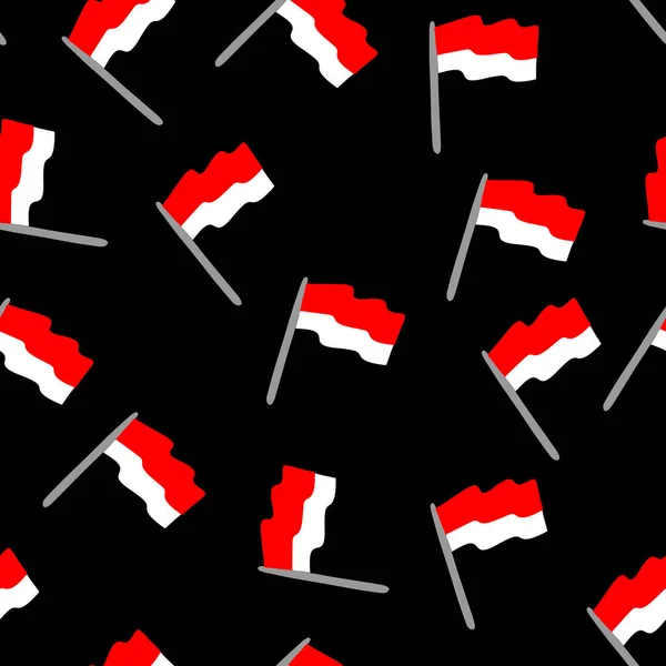 インドネシアの旗シームレスなパターン ベンデラインドネシア ベンデラ レッド ホワイトフラッグ インドネシア独立記念日 1945年8月17日から メデカ 17アグストラ 黒い背景 — ストックベクタ
