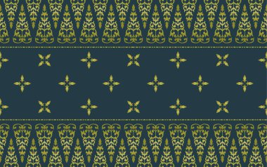 Geleneksel Malay klasiği Endonezya 'dan Batik gibi el dokuması mavi Songket ya da Malezya veya Riau' dan sarı iplik vektörlü etnik desen. Kumaşsız süs, kabile dekoratif desenli Navajo, Batak, Medan, Kuzey Sumatera 'dan ulos bile.