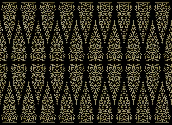 伝統的な古典的なマレーの手織りのブラックソケットは インドネシアのバティックのような または金の糸ベクトルを持つ民族パターン マレーシアやリウから 生地のシームレスな装飾的なトルバリーナバホ バタク 北サマテラからの潰瘍さえ — ストックベクタ