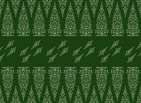 インドネシアのバティックのような伝統的な古典的なマレーの手織りの緑のソケット または白い糸のベクトルが付いている民族パターン マレーシアかリウスから 生地のシームレスな装飾的なトルバリーナバホ バタク 北サマテラからの潰瘍さえ — ストックベクタ
