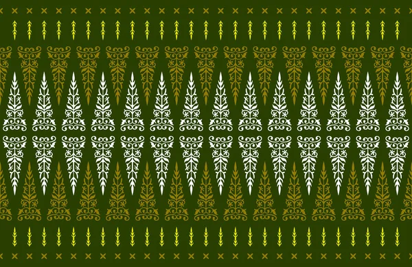 インドネシアのバティックのような伝統的な古典的なマレーの手織りの緑のソケット または白い糸のベクトルが付いている民族パターン マレーシアかリウスから 生地のシームレスな装飾的なトルバリーナバホ バタク 北サマテラからの潰瘍さえ — ストックベクタ