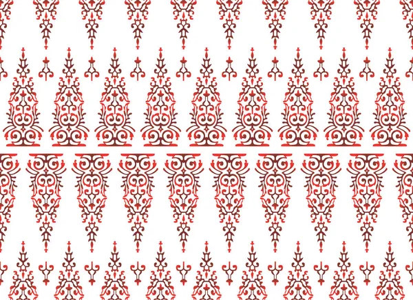 インドネシアのバティックのような伝統的な古典的なマレーの手織りの白いソケットまたは赤い糸のベクトルが付いている民族パターン マレーシアかリウス 生地のシームレスな装飾的なトルバリーナバホ バタク 北サマテラからの潰瘍さえ — ストックベクタ