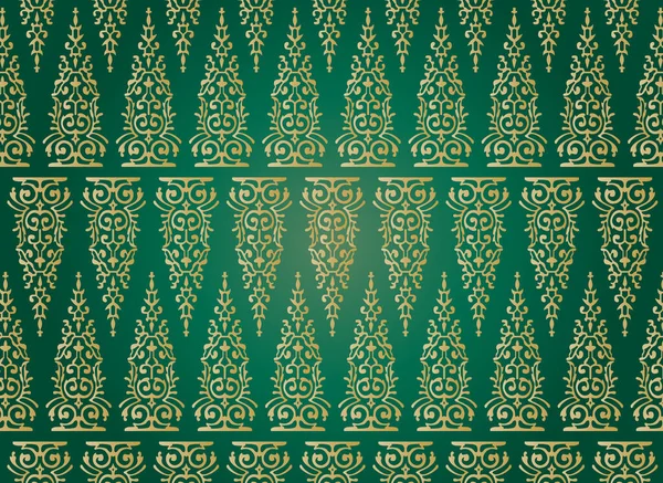 インドネシアのバティックのような伝統的な古典的なマレーの手織りの緑のソケットまたは金の糸のベクトルが付いている民族パターン マレーシアかリウスから 生地のシームレスな装飾的なトルバリーナバホ バタク 北サマテラからの潰瘍さえ — ストックベクタ
