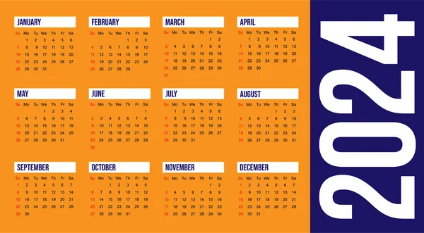 Calendar 2024 Template Vector Simple Minimal Design Planner 2024 Year — Stock Vector