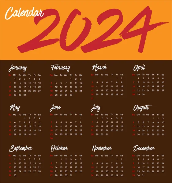 カレンダー2024テンプレートベクトル シンプルな最小限のデザイン プランナー2024年 壁カレンダー2024年 週日曜日を開始 12のカレンダーのセット 文房具 組織オフィス — ストックベクタ