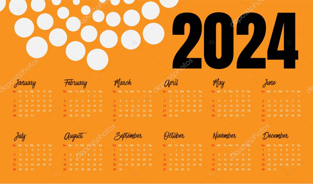 Calendario 2024 plantilla vector, diseño mínimo simple, Planificador