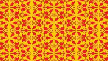 Geleneksel Malay klasiği Endonezya 'dan Batik gibi el dokuması kırmızı Songket ya da sarı iplik vektörlü etnik model, Malezya veya Riau' dan çiçek mandala. kumaşsız süs dekoratifi