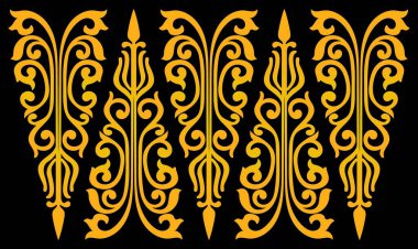 Geleneksel Malay klasiği Endonezya 'dan Batik gibi siyah Songket ya da altın iplik vektörlü etnik model, Malezya ya ya da Riau' dan çiçek mandala. kumaşsız süs dekoratifi