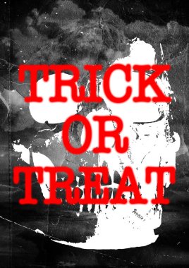 Cadılar Bayramı posteri, korkutucu kafatası arka planı ve grunge arkaplanı