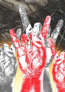 Poster veya müzik festivali için metal işaret el fonu, konser posterleri arka plan, hardcore sembolü punk duvar kağıdı