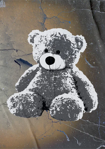 Grunge Teddybär Posterbild Der Wand Weizenpaste Street Art Stofftier — Stockfoto