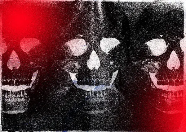 Grunge Koponya Kísérteties Háttér Monokróm Textúra Fekete Fehér Texturált Háttér — Stock Fotó