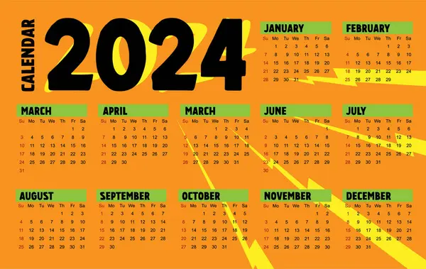 Calendrier 2024 Année La Semaine Commence Le Lundi Conception Pour L' organisateur De Papeterie D'impression De Planificateur