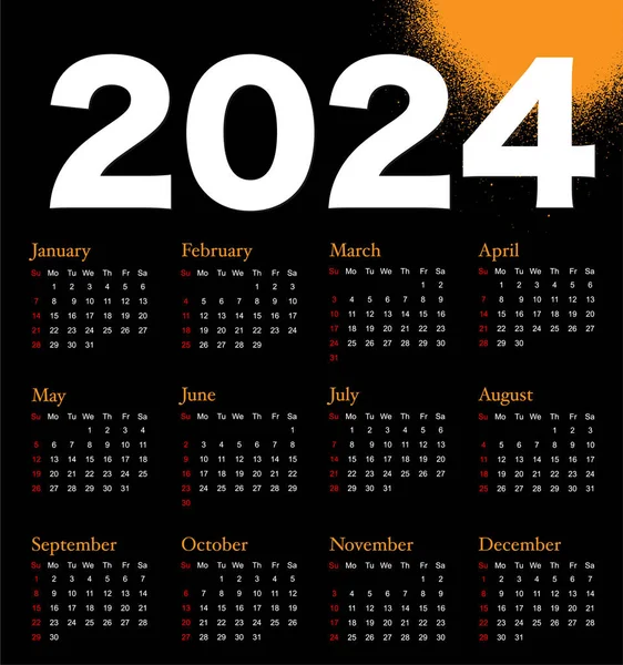 2024年のクラシック月間カレンダー ミニマルな四角形のスタイルのカレンダー 週は日曜日から始まる 2024年のためのプランナー — ストックベクタ