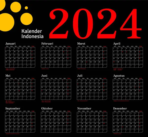 Indonesian Calendar 2024 template vector, diseño mínimo simple