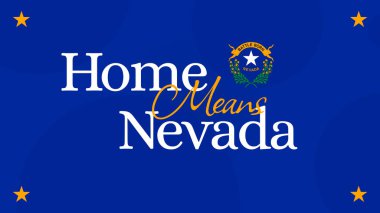 Ev Nevada, Nevada Eyaleti, ABD demek. Nevada yıldönümü için kutlama. Mavi duvar kağıdı, vektör bayrağı ve Nevada Günü tebrik kartı..