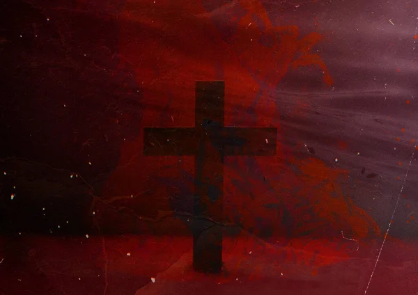 metal Grunge Christian Cross Background, Cross symbol in dark red background with overlay cool catholic background