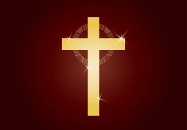 Halkaları izole edilmiş, zarif ve kutsal Hristiyan haçı. Din temalı arka plan. Hıristiyanlık için tasarım, İsa, kilise hayır kurumu, yardım ve destek, dua ve bakım, katolik