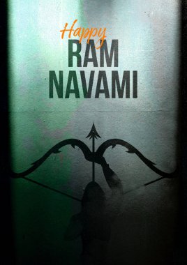 Ram Navami, Birthday of Lord Rama celebration background for religious holiday of India, grungy texture poster, decorative illustration of Lord Rama with bow arrow with blank space for copy clipart