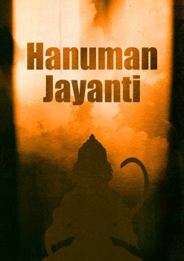 Mutlu Hanuman Jayanti, Jay Shri Ram, Tanrı Sri Hanuman 'ın doğumunu kutluyoruz, Hindu tanrı mahabali Hanuman silueti poster, pankart tasarımı, basım.