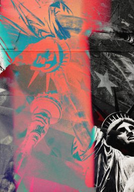 4 Temmuz arka planı, Amerika 'nın bağımsızlık günü, Amerikan bayrağı ya da özgürlük sanat eseri ya da duvar kağıdı, dokulu efektli gru ve tozlu, Amerikan yıldızları ve çizgileri, kırmızı ve mavi, 4 Temmuz