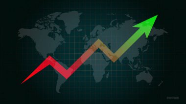 modayı yükselten ok, ekonomik gelecek, İş mumu grafiği borsa yatırım ticareti, ekonomi ve yatırım arka plan tasarımı grafiği. Tam isabet, grafiğin gidişatı. Vektör illüstrasyonu