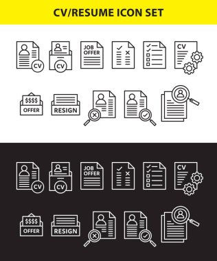 Özgeçmiş ya da düz çizgi simgeleri ayarlandı. iş arayan veya iş arama teması, profil, portföy ve belge simgesiyle