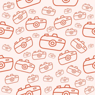 Elle Çizilmiş Kamera Kusursuz Desensiz Desen Vektör İllüstrasyonu