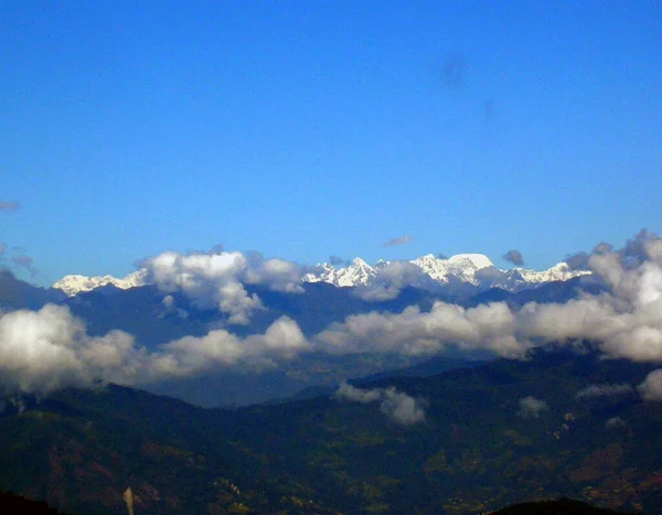 Μια Πανοραμική Θέα Της Χιονισμένης Οροσειράς Του Μπουτάν Και Της — Φωτογραφία Αρχείου