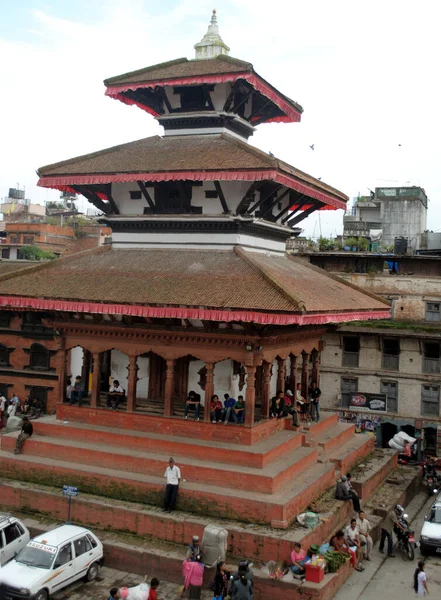 Una Vista Concurrida Ciudad Antigua Bhaktapur Plaza Durbar Katmandú Nepal — Foto de Stock