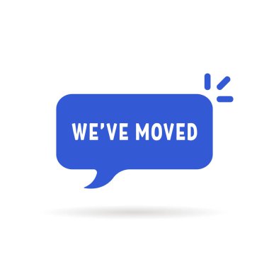 Mavi daireyi hareket ettirdik. karikatür stili trend modern logottip grafik sanat tasarımı beyaz arka planda izole edilmiştir. Mağaza, ofis ve yeni mağaza veya web sitesinin taşınma konsepti