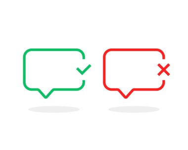 Kırmızı ve yeşil kabarcık izleri. düz doğrusal stil modern tamam ya da beyaz üzerine izole edilmiş grafik çizim tasarımı. Web ya da mobil ve sınav sonuç şablonu için kontrol listesi unsuru kavramı