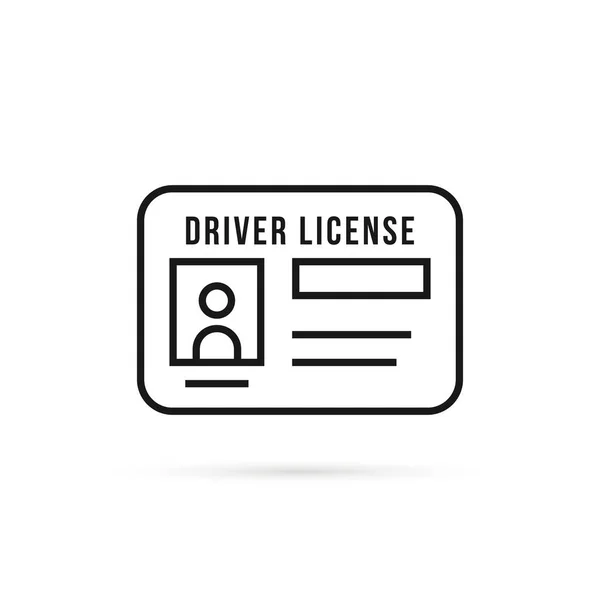 黒い細い線式運転免許証のアイコン フラットストロークスタイルのトレンド現代のロゴタイプグラフィックリニアアートデザインは 白い背景に隔離されています ドライバーの個人的な文書やチップ付きのシンプルなIdカードの概念 — ストックベクタ