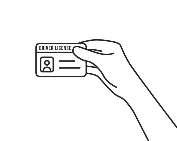 細い線式運転免許証を持ってる フラット線形スタイルトレンディーな現代のロゴグラフィックストロークIdカードデザイン白の背景に隔離された 人々や個人情報の運転免許証の概念は — ストックベクタ